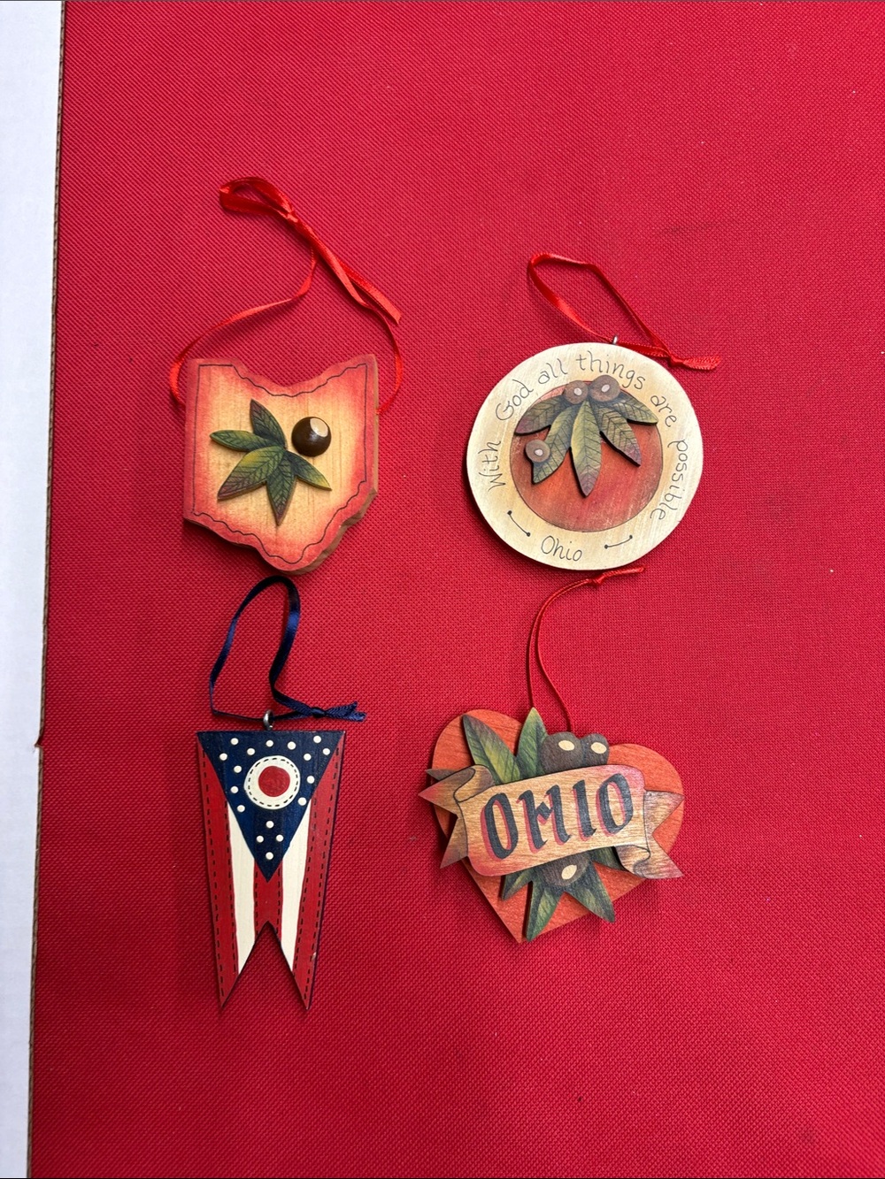 B.J. Messmer Ohio Holiday Wooden Ornaments lot of 4 -signed 1998-1999-1999-2004